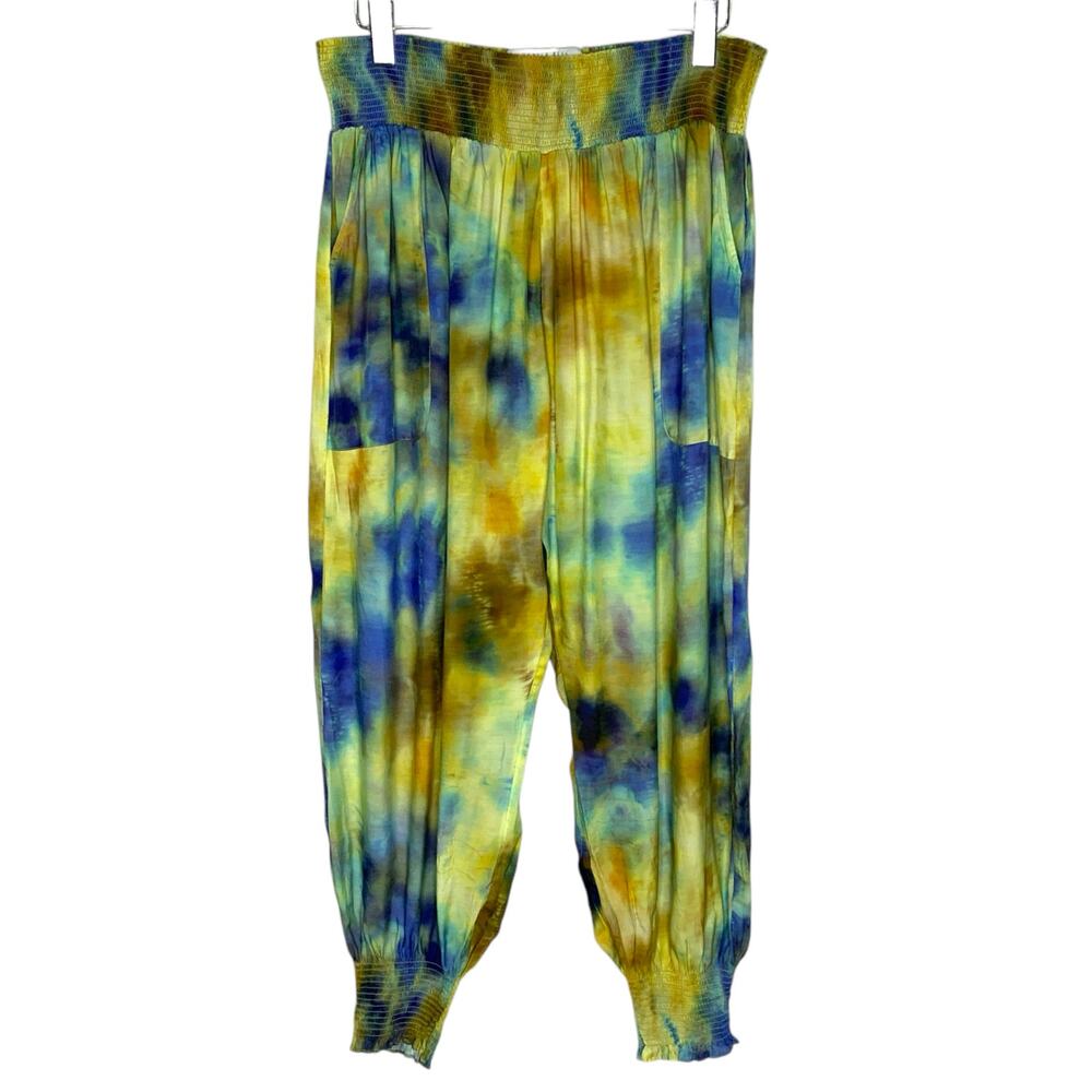 Tie-Dye Harem Pants in Yellow & Blue